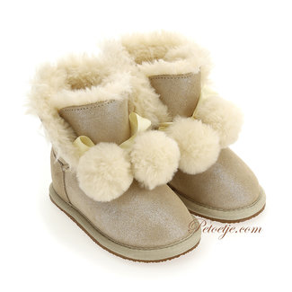 MONNALISA Baby Girls Beige Wool Lined Pom Boots
