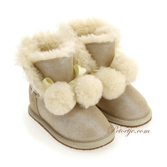 Baby Meisjes Beige Wol Gevoerde Laarzen Pom - Petoetje