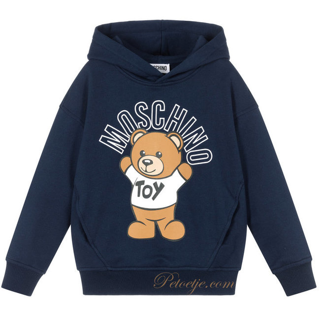 MOSCHINO Navy Blue Cotton Logo Teddy Hooded Sweater