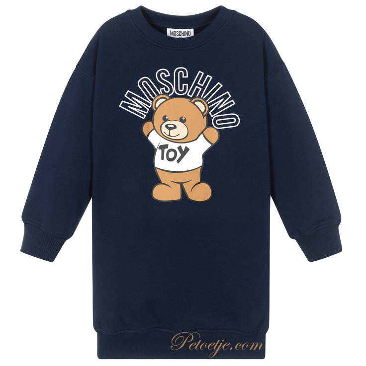 Girls Navy Blue Cotton Logo Dress 