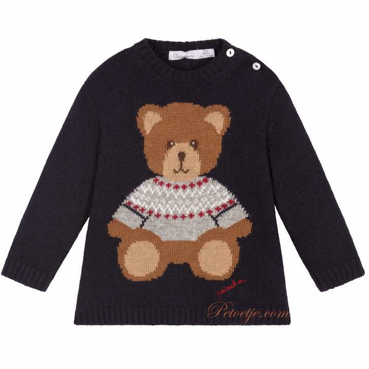 Boys Navy Blue Teddy Sweater - Petoetje