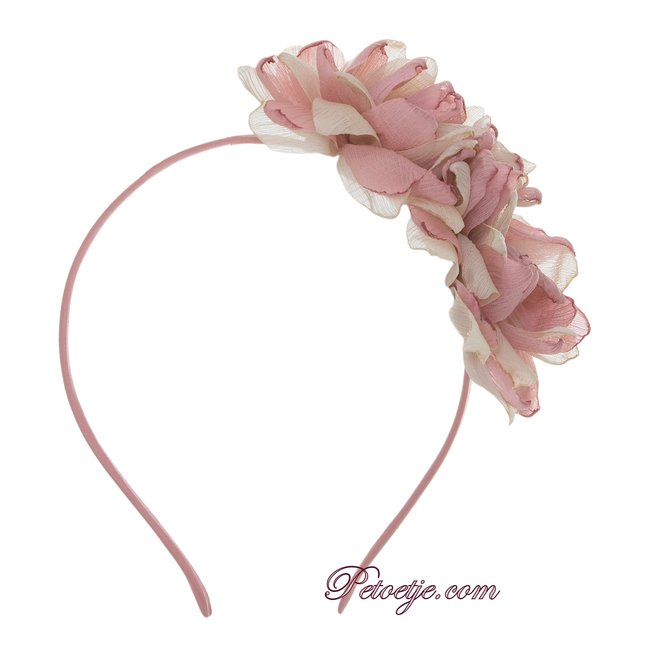 Meisjes Ecru Roze Bloemen Haarband - Diadeem - Petoetje