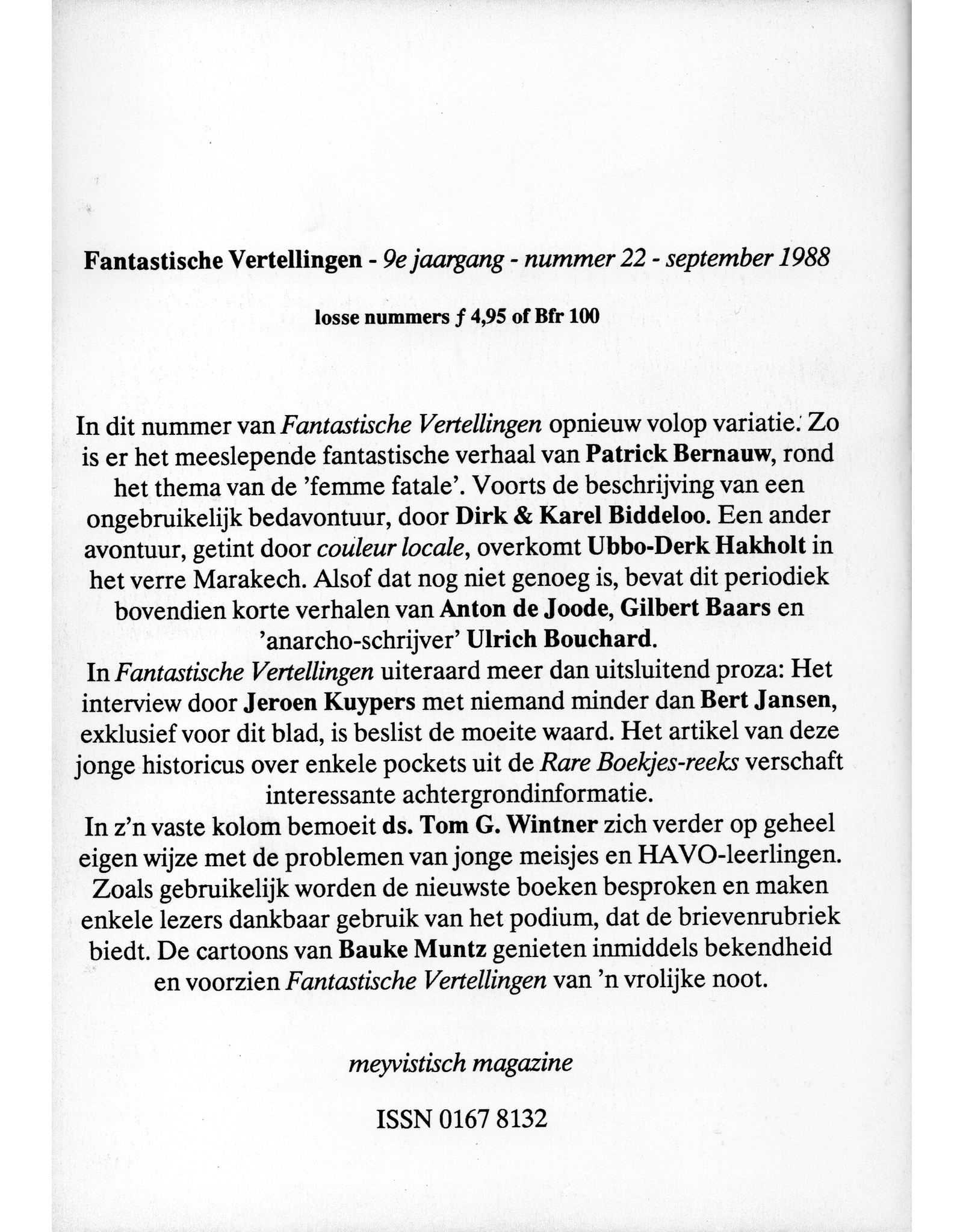 Fantastische Vertellingen, nr. 22, jrg 9, september 1988