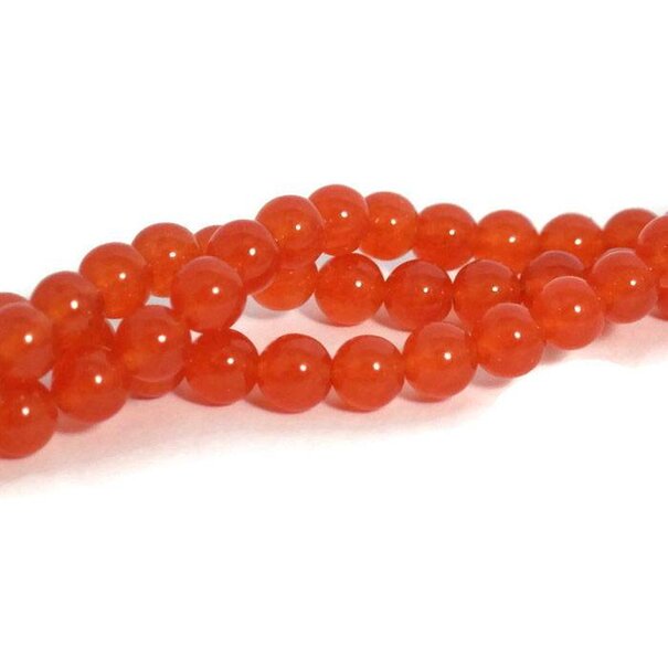 Jade kralen 8 mm rond orange red (streng)