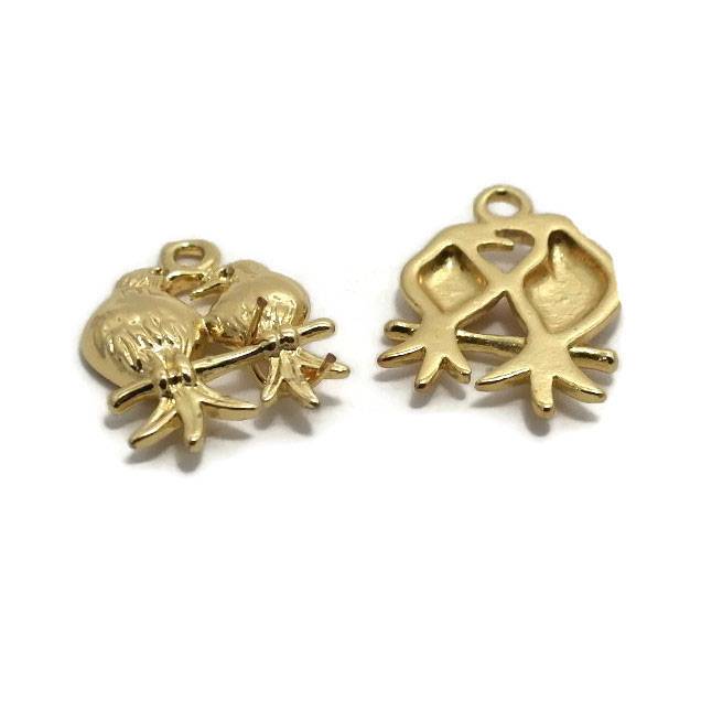 Metalen bedel 'two birds' goudkleur (p/st)