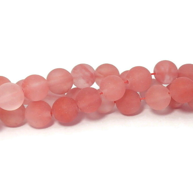Cherry kwarts kralen 8~8,5 mm rond 'frosted' (streng)