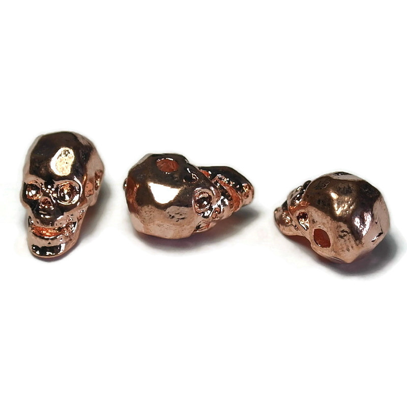 Metalen kralen skull rosé goudkleur (3 stuks)