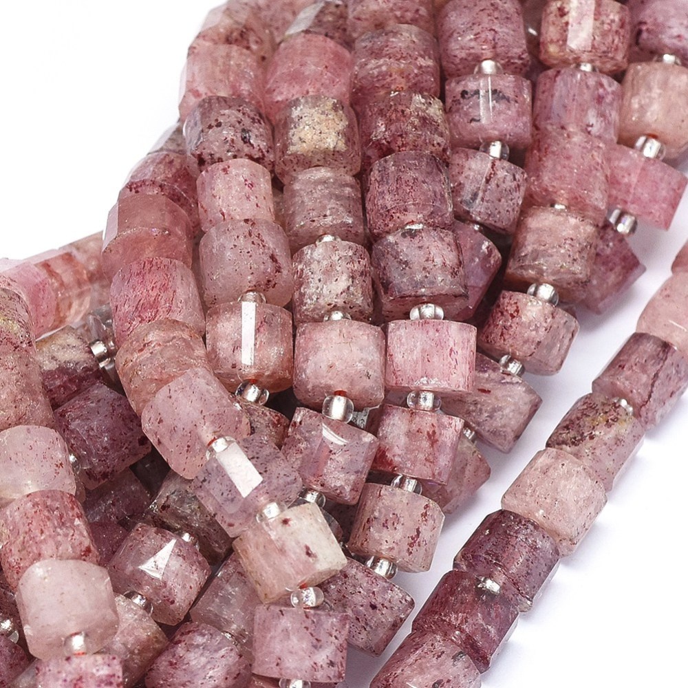 Aardbeienkwarts kralen 8,5x5,5~6 mm kolom (streng)