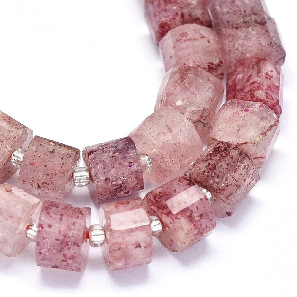 Aardbeienkwarts kralen 8,5x5,5~6 mm kolom (streng)