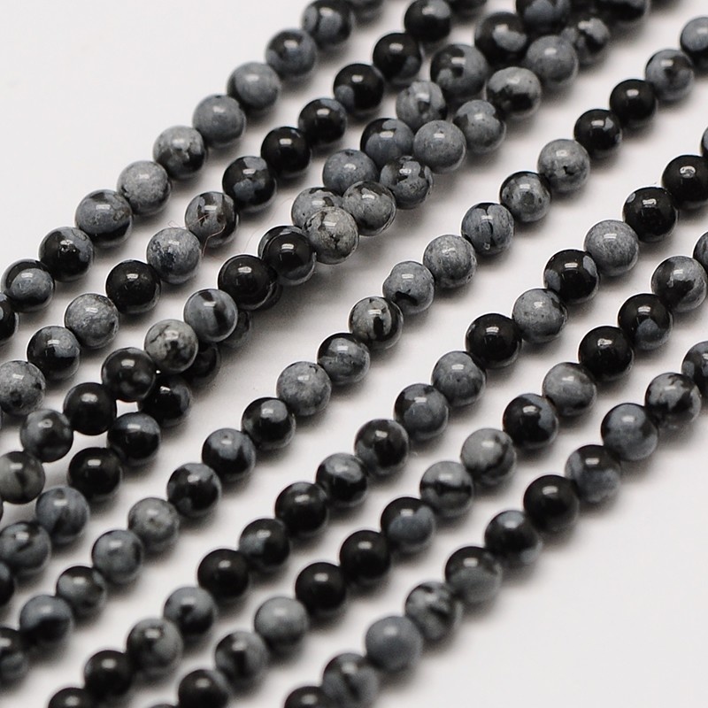 Obsidiaan - sneeuwvlok obsidiaan kralen 2 mm rond (streng)