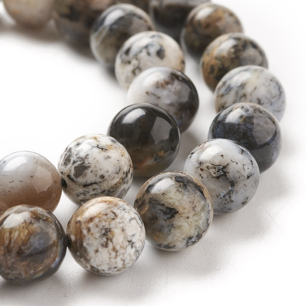 Dendriet opaal kralen 10 mm rond (streng)
