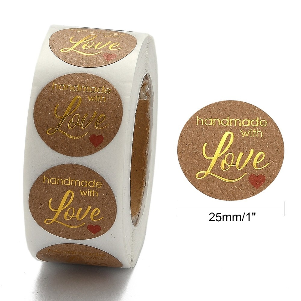 Sluitstickers - Handmade with Love (gouden tekst) - rol 500 stuks
