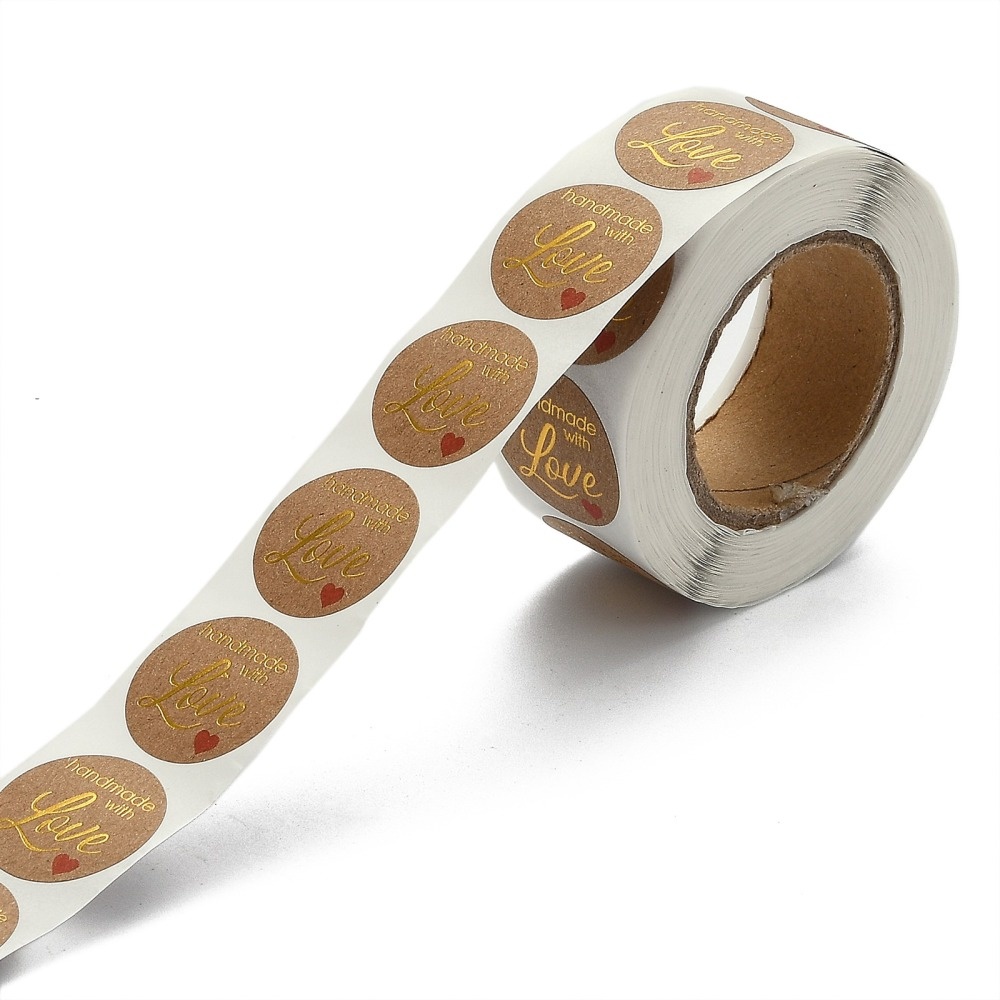 Sluitstickers - Handmade with Love (gouden tekst) - rol 500 stuks