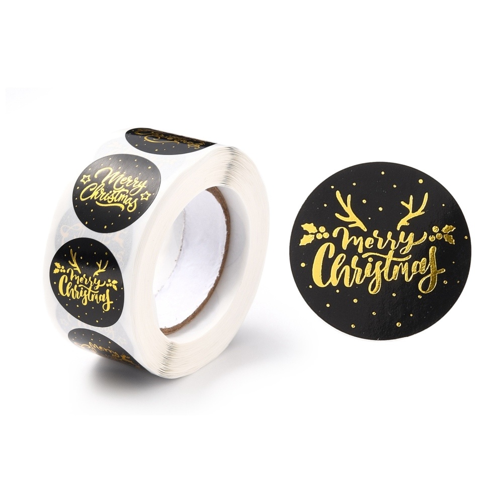 Sluitzegels - Merry Christmas (zwart/goud) - 20 stickers
