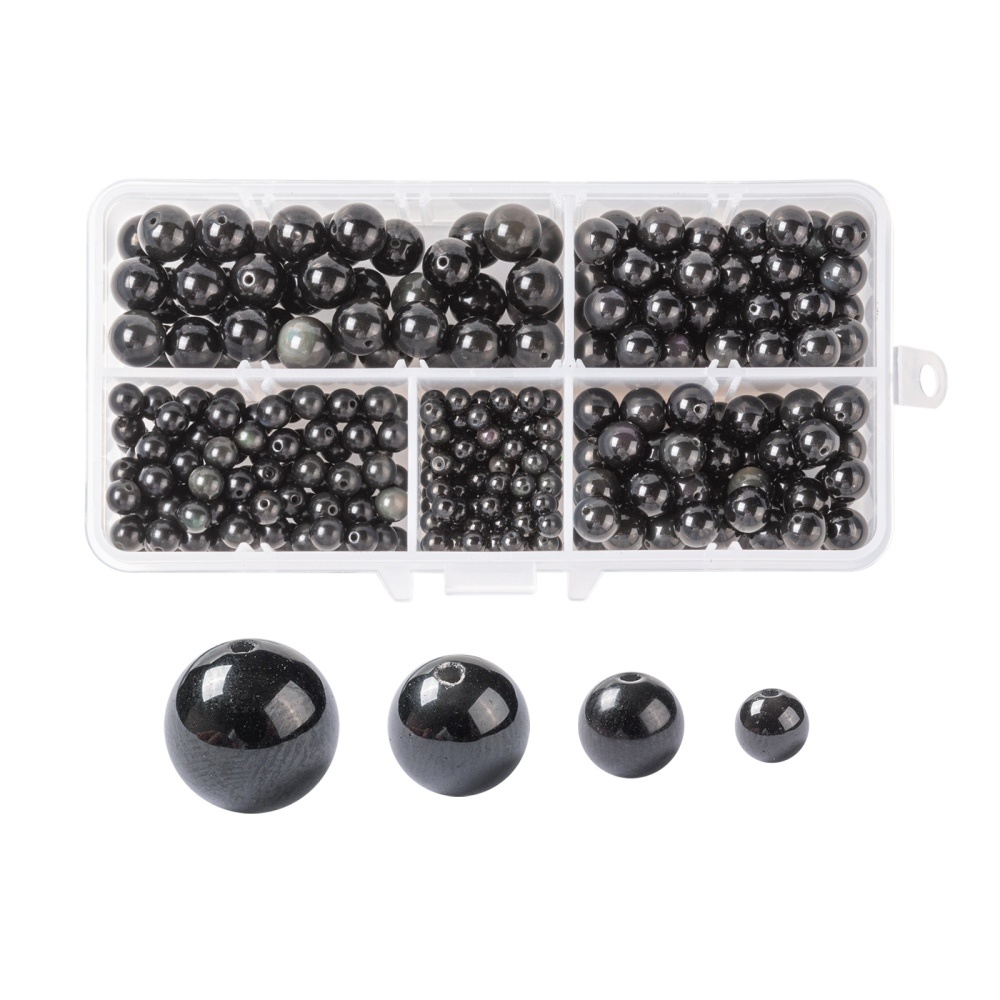 Obsidiaan edelsteen kralen set 4,6,8 en 10 mm