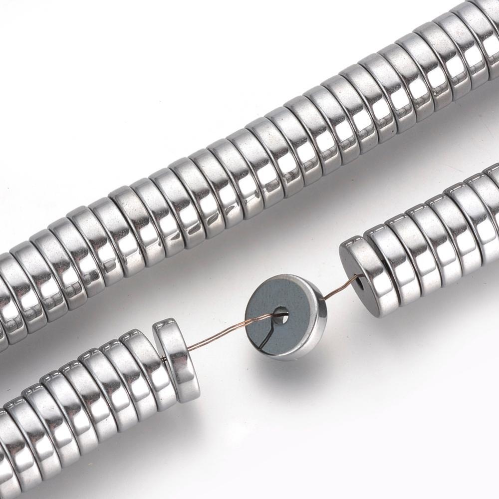 Hematiet kralen heishi 8x2 mm - zilverkleurig (streng)
