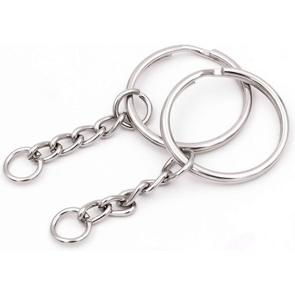 Sleutelring / sleutelhanger dubbel met ketting - zilverkleurig