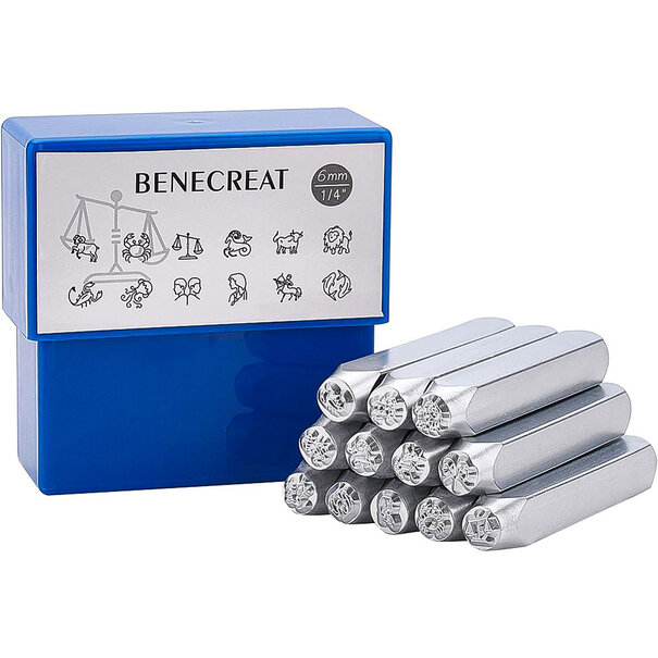 stempelset – 12-delige dierenriem stempeltool (platinakleur)