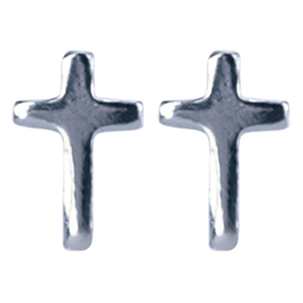 Treasure Silver stud earrings cross 4 x 6 mm