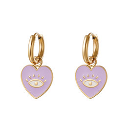 With love Earrings heart eye lilac