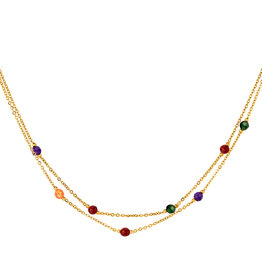 With love Double necklace colored beads gold