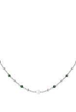 With love Necklace silver - green stones & pearl