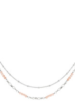 With love Double necklace silver - pink stones