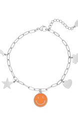 With love Bracelet silver charms smiley orange