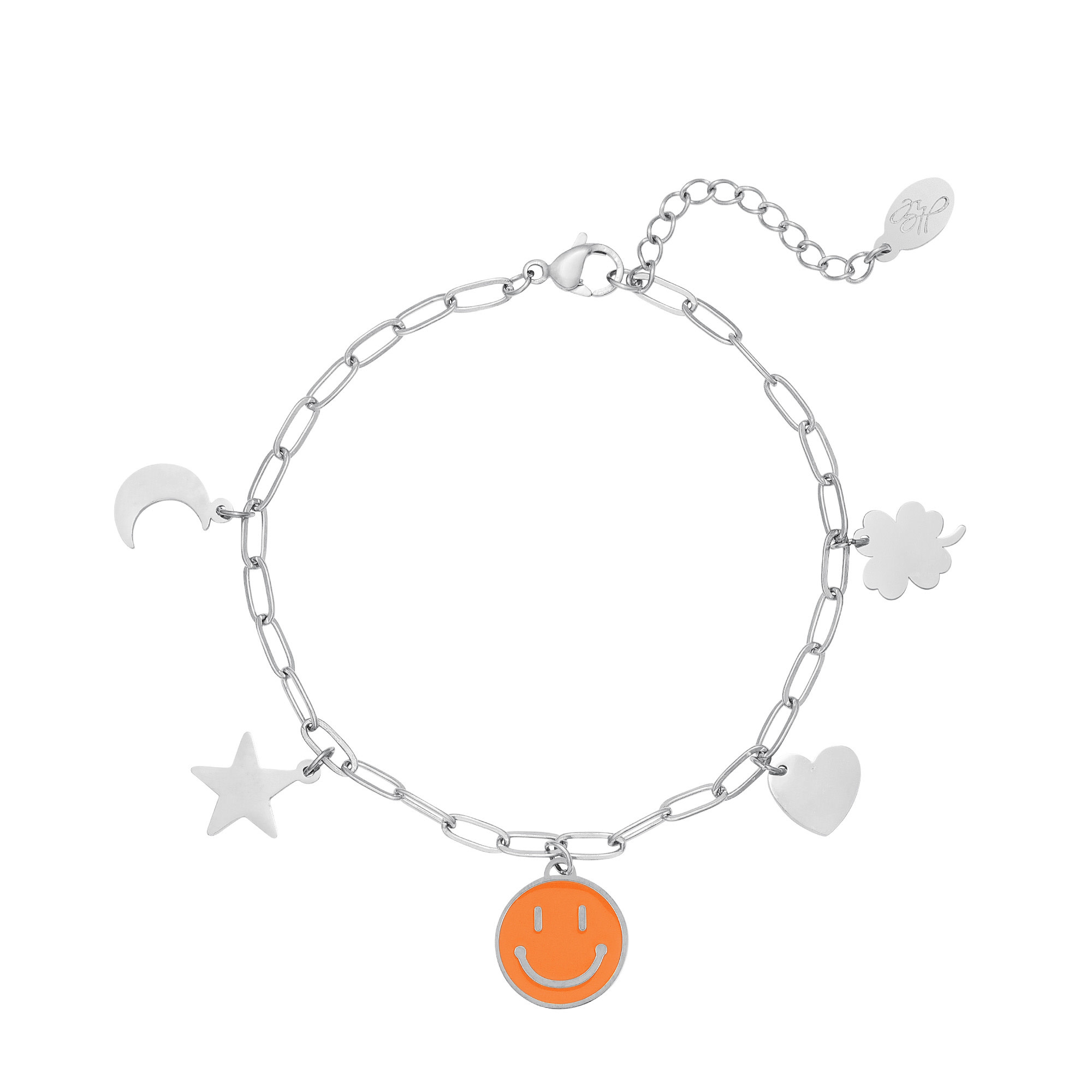 With love Bracelet silver charms smiley orange