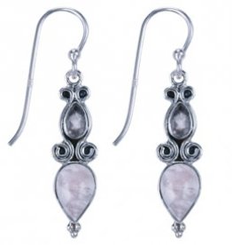 Treasure TT silver earring  rose quartz 2 drops 9807r
