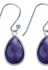 Treasure TT Silver stud earrings amethyst  drop 9921a