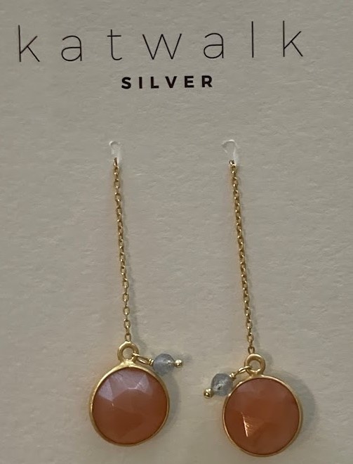 Katwalk Silver KWS earring Gold long pink en blue stone
