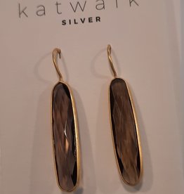 Katwalk Silver KWS earring Gold long oval brown stone