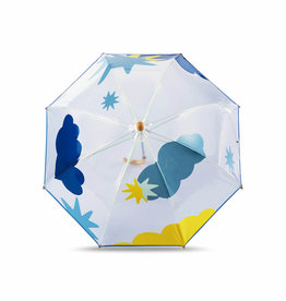 Kids clear dome umbrella – blue and yellow cloud and star print – SVALBARD