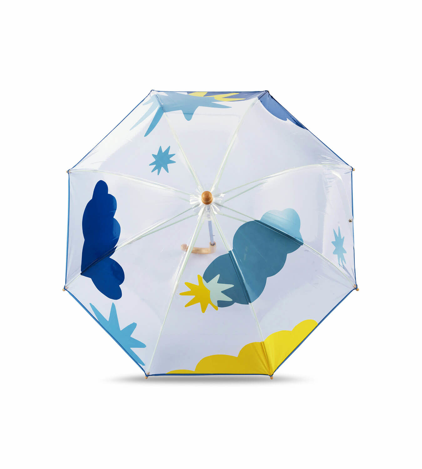 anatole Kids clear dome umbrella – blue and yellow cloud and star print – SVALBARD