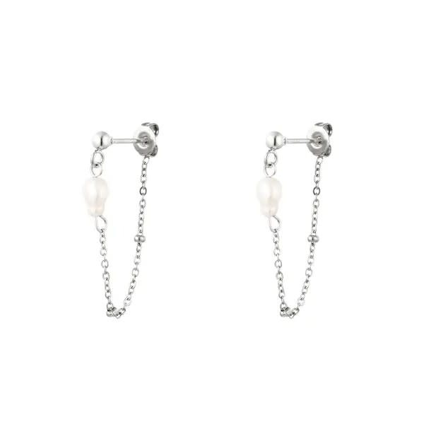 With love Earrings chain - silver - pearl