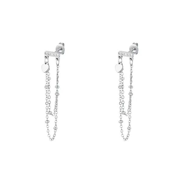 With love Earrings double chain - silver - zirconium