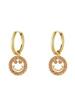 With love Earrings gold smiley - zirconia pink