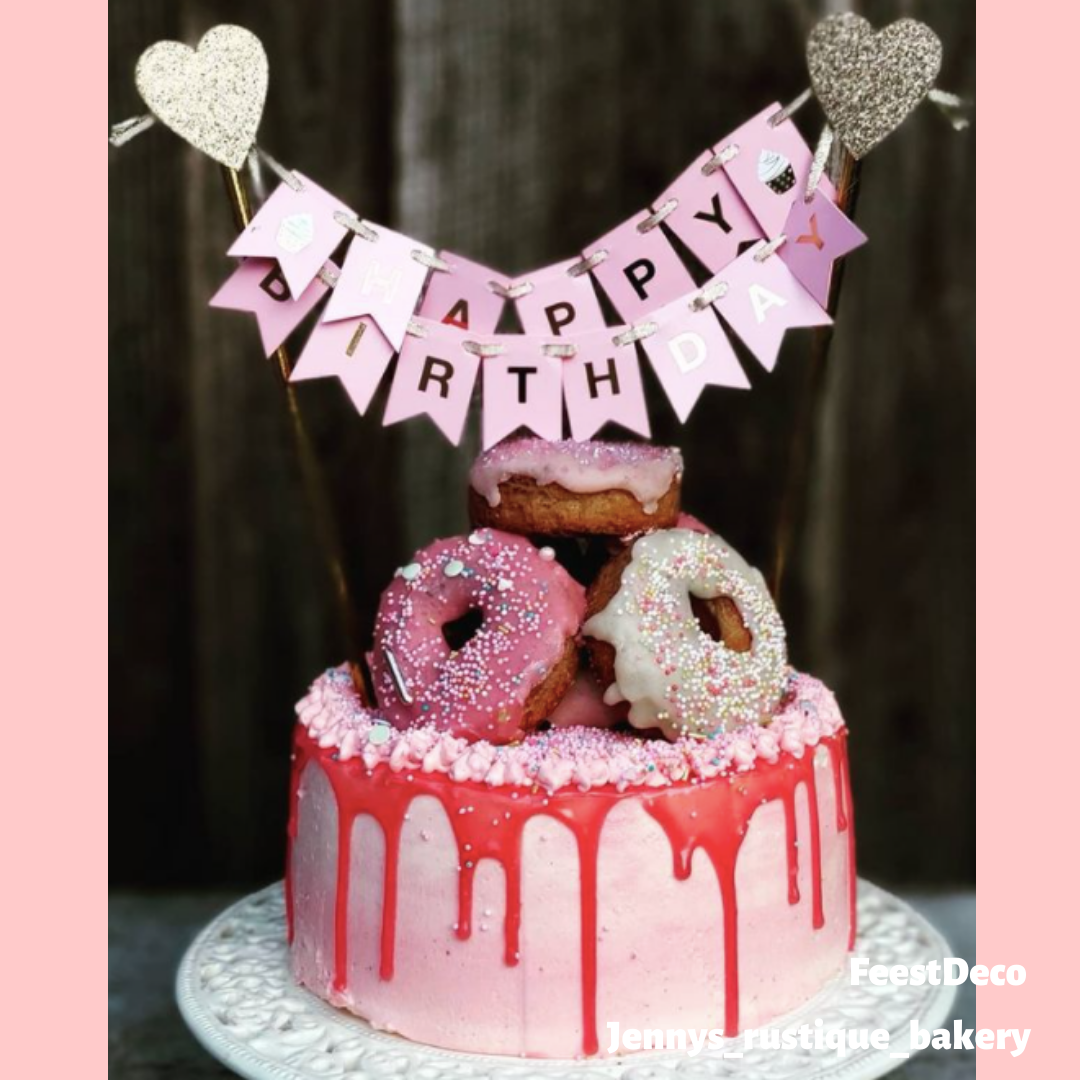 cake topper Happy Birthday  -pink