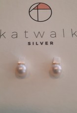 Katwalk Silver KWS earring Silver - cube with pearl (SESV26103 PRL)