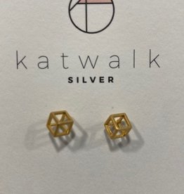 Katwalk Silver KWS  earrings Gold -Cube (SEMG324350)