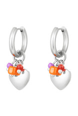 With love earring Silver -Charm heart with beads