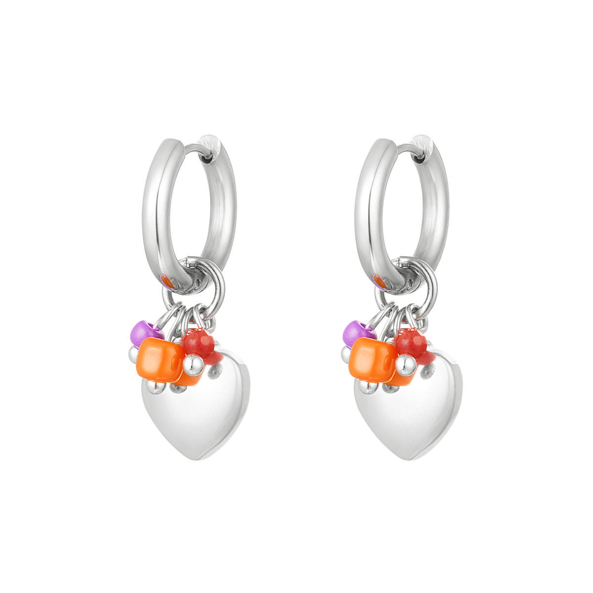 With love earring Silver -Charm heart with beads