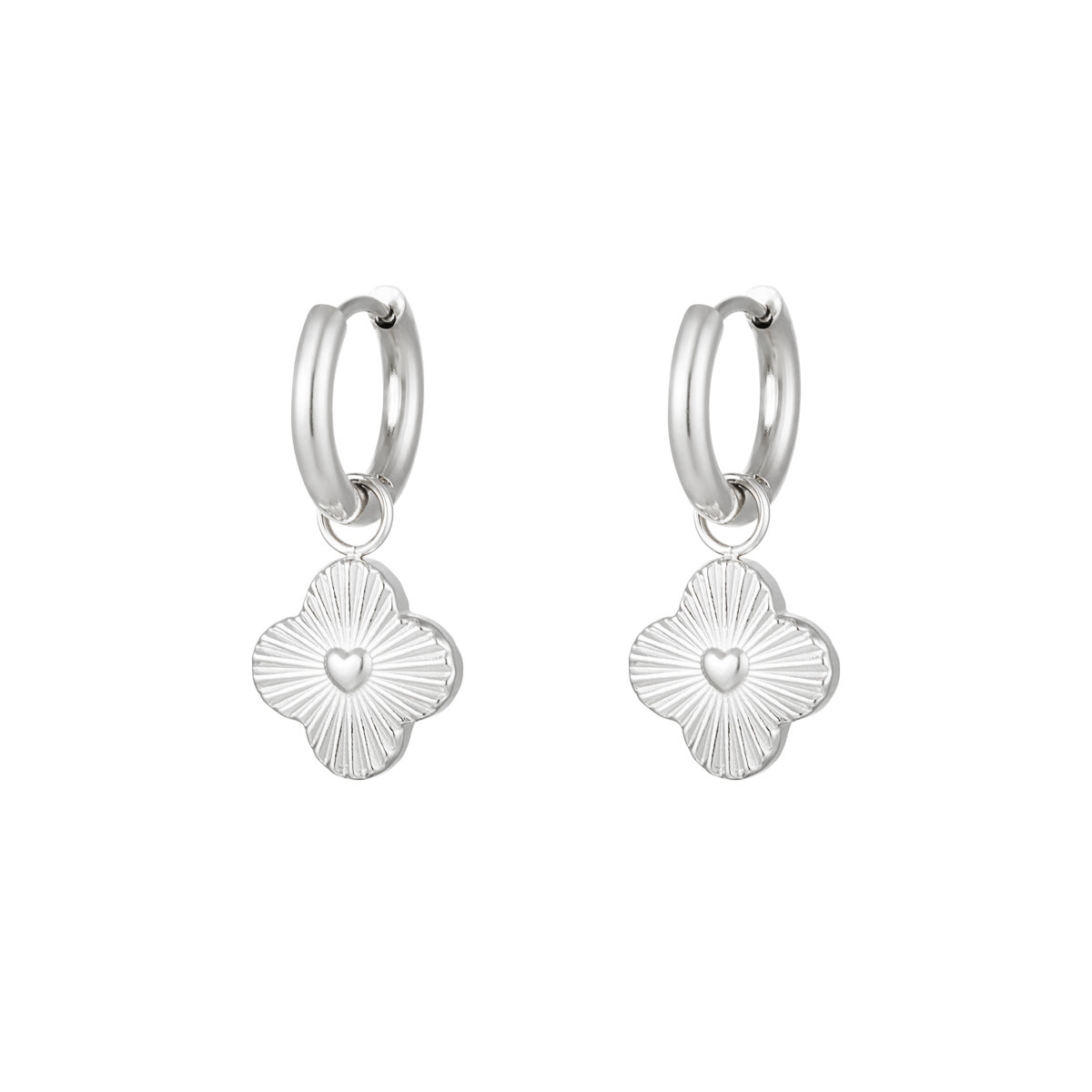 With love earring - Silver- hearts flower