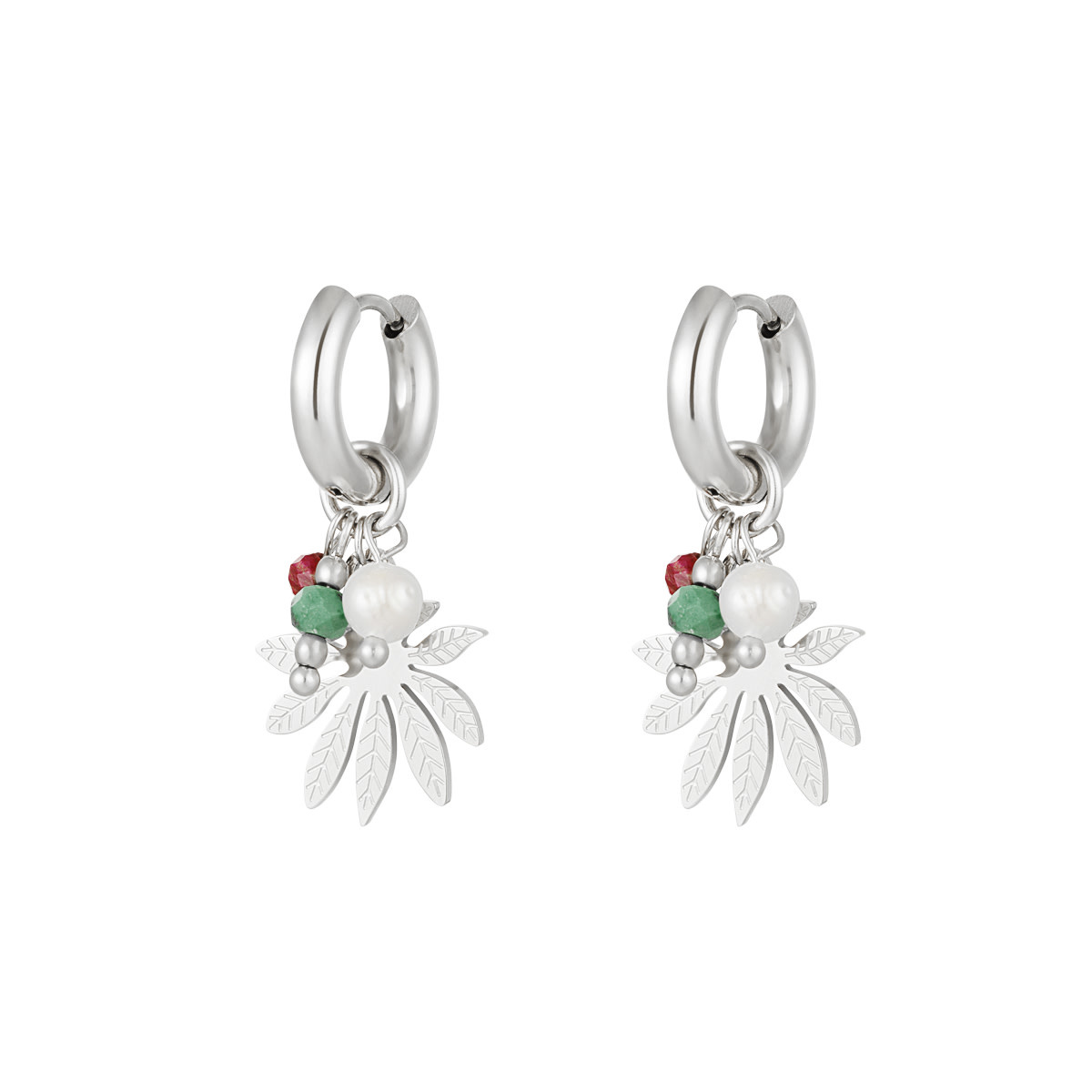 With love earring - Silver- flower with beads