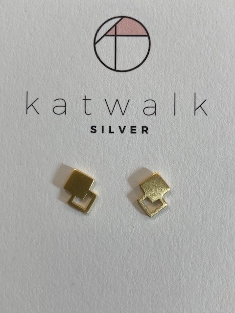 Katwalk Silver KWS earring Gold open & closed square (SEMG 31382)
