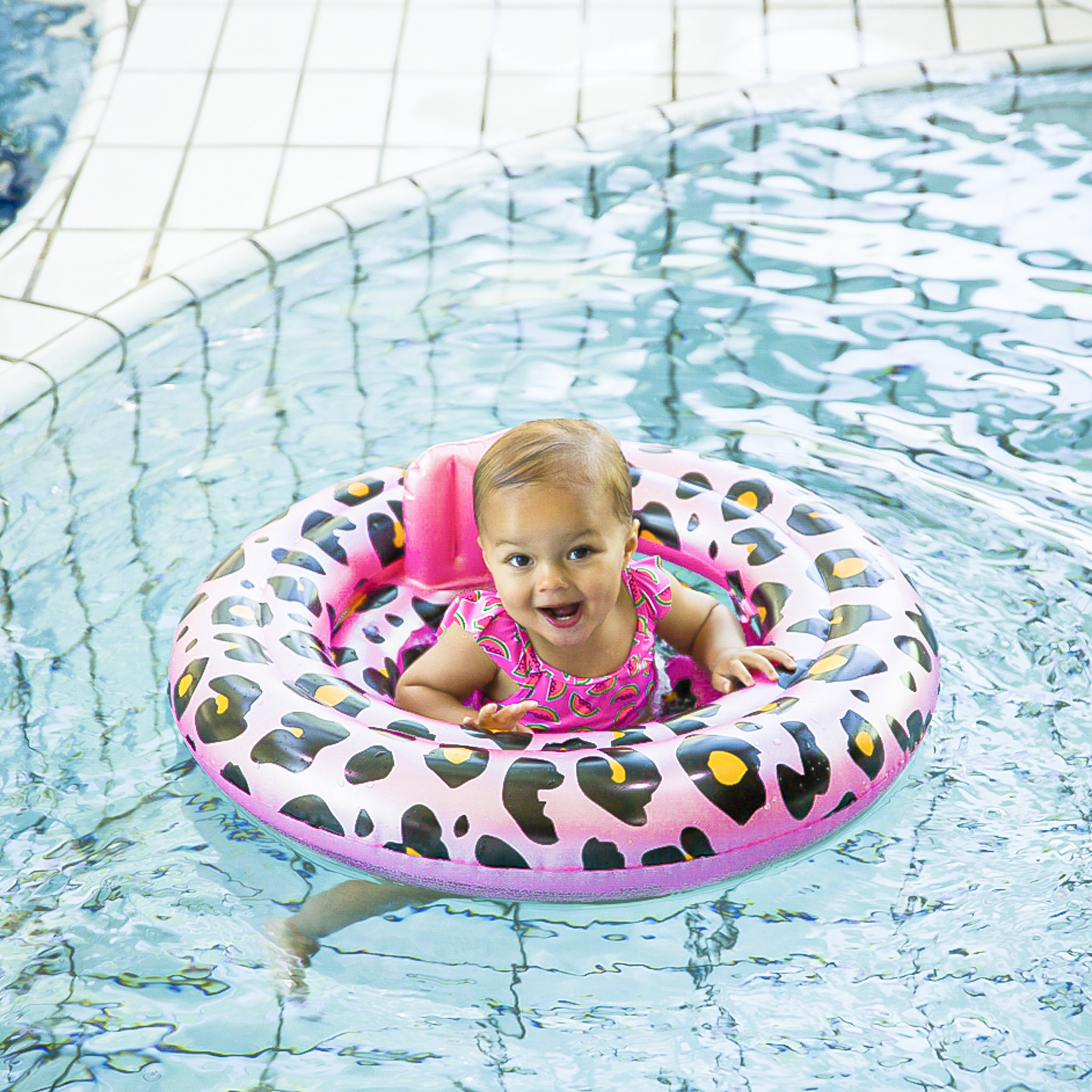 swim essentials Baby float 0-1 jaar - Rose Goud Panterprint