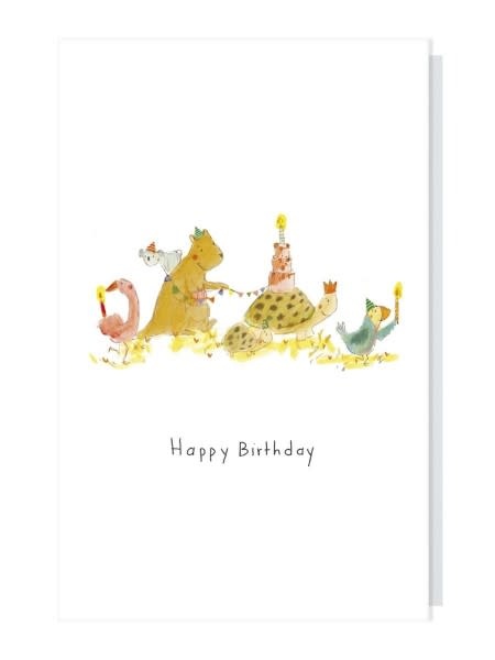 Papette Papette greeting card small 8,5 x 13,3 cm+ enveloppe - Happy birthday 'dieren stoet'