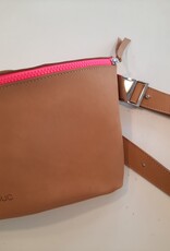 Puc Puc - Fanny pack big - Cognac / neon pink zipper