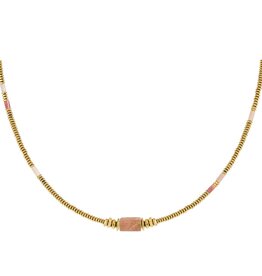With love Necklace thin beads with charm - Pink stone